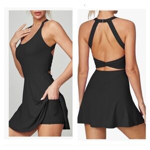 Heathyoga Active Golf Tennis Dress Built in Shorts Cut Out Twisted Back SZ Small